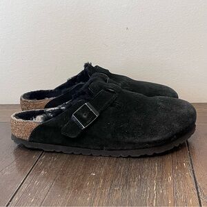 Birkenstock Shearling Boston Clogs Black Suede size 39 Women’s size 8